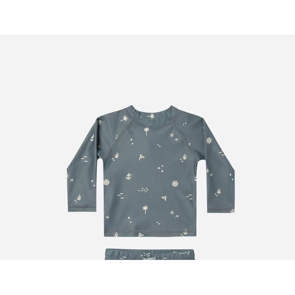 Rylee + Cru Blue Nautical Rashguard Long Sleeve Top Baby Size 3-6 M